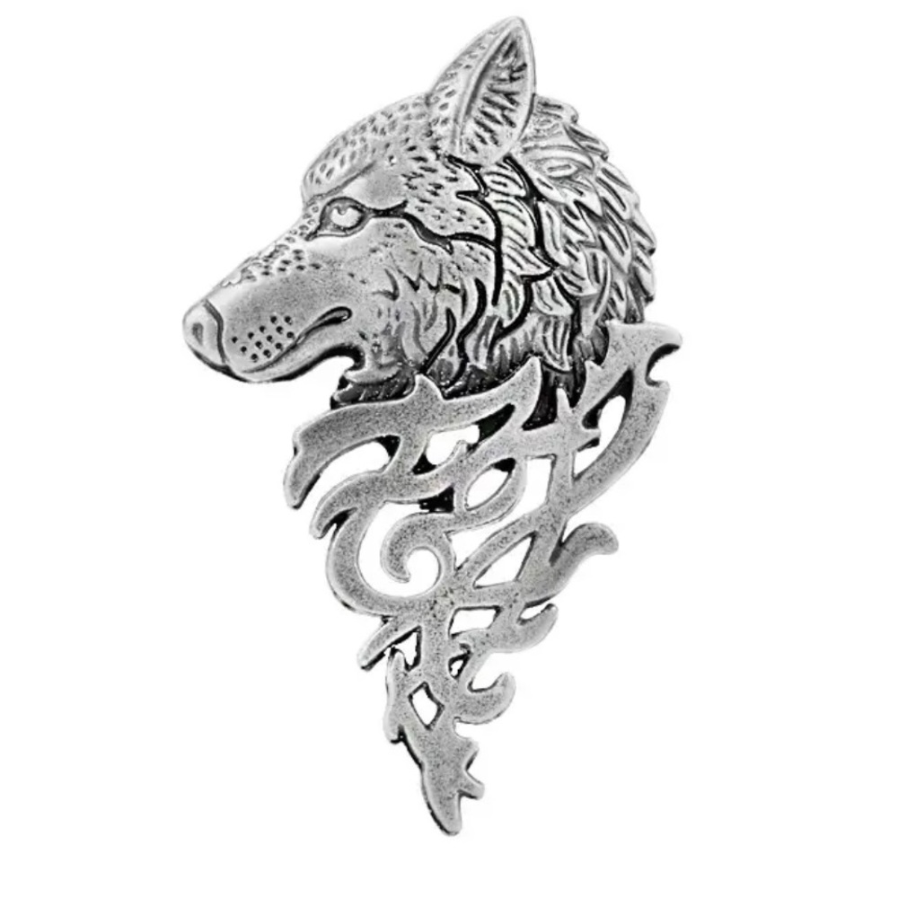 Viking Celtic Norse Wolf Brooch Silver Tone